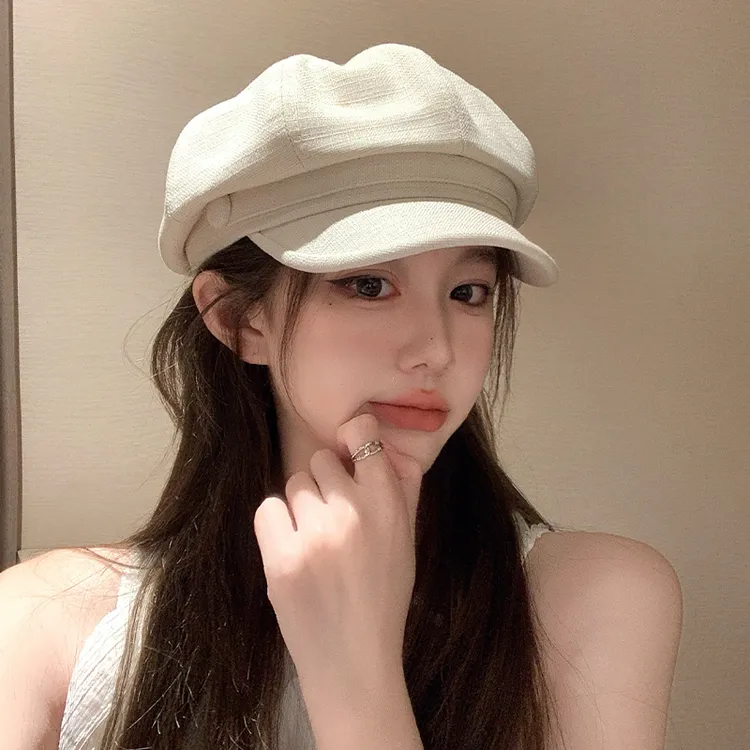 八角贝雷帽子女2025新款秋冬大头围白色百搭显脸小复古报童画家帽