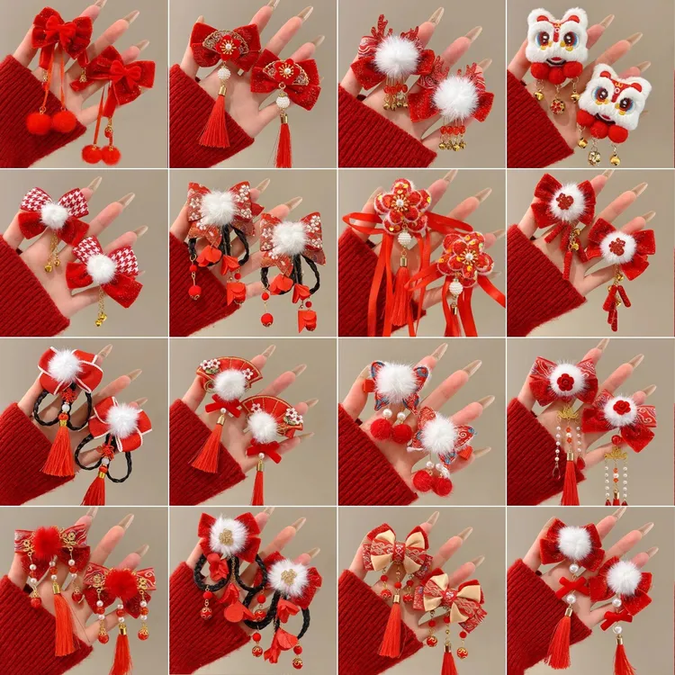 2026儿童新年发夹过年庙会摆摊小商品发卡批货国风流苏侧边夹发饰