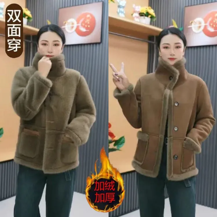 冬季新款双面穿皮毛一体外套2025冬季款加绒保暖洋气减龄女装上衣