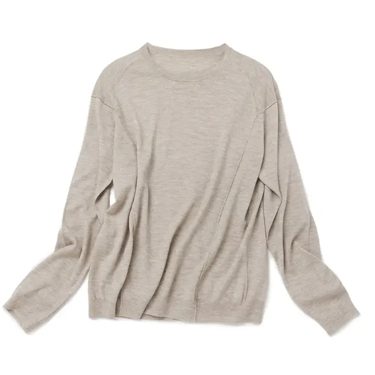 长期主义圆领休闲版精纺羊绒套头衫女士长袖山羊绒上衣