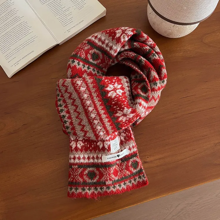 【冬季新款】我很懒保暖复古氛围围脖学生费尔岛针织提花围巾毛线