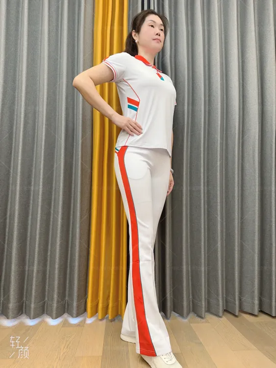 新款《白色》橙色边佳木斯修身女款时尚显瘦女士春夏透气健身操套装