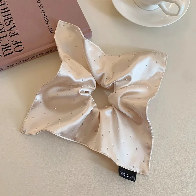 高级感米色满天星缎面方巾大肠发圈气质方形扎头发低马尾发绳头饰