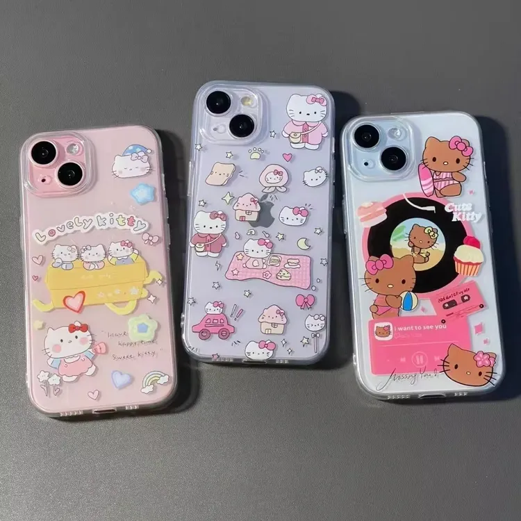 ins风可爱KT猫适用iPhone16苹果13透明手机壳17promax全包14防摔x