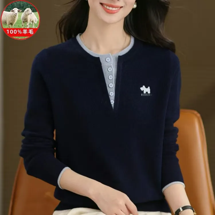 2025秋冬新款中年女士高档时尚100%绵羊毛圆领纯色本命年纯羊毛衫