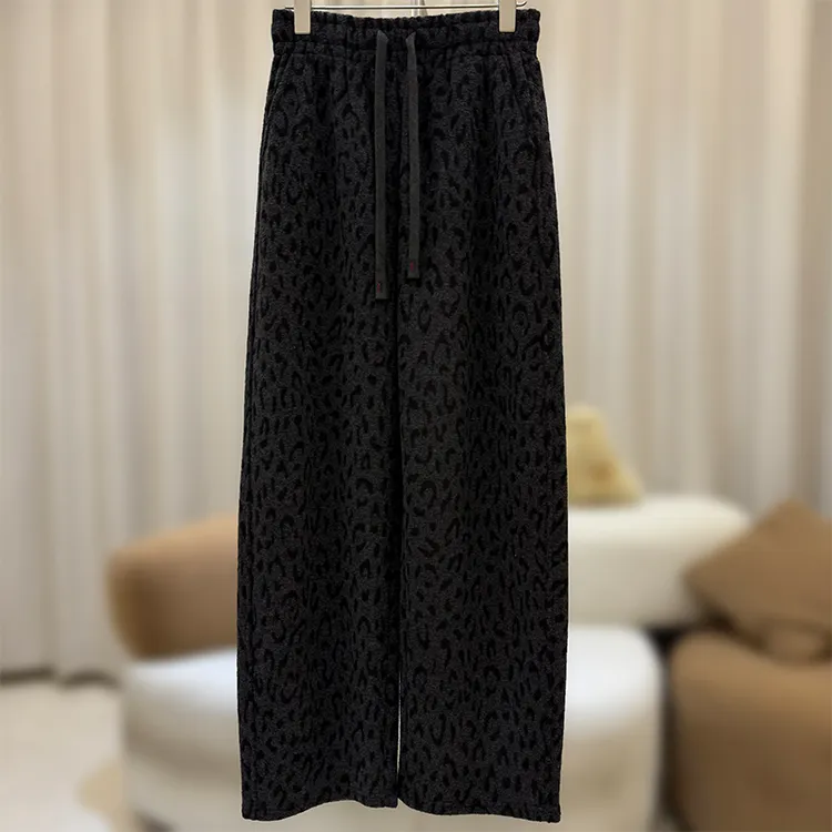 zaw大码女装豹纹加绒羊毛呢裤胖mm秋冬显瘦百搭休闲弯刀裤子25478