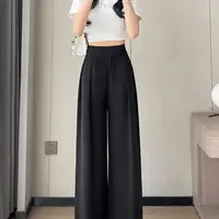 7910-2秋季新款高腰垂感阔腿女裤宽松直筒休闲显瘦拖地长裤