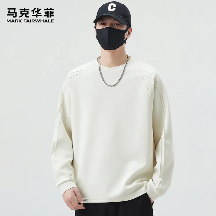 马克华菲圆领秋季日系卫衣男士宽松套头纯色休闲百搭简约长袖上衣
