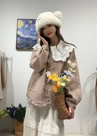 122区2075粉色少女减龄风娃娃领百搭外套小衫