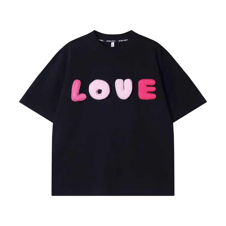 夏季新款时尚个性撞色立体LOVE字母圆领短袖T恤百搭潮流宽松上衣