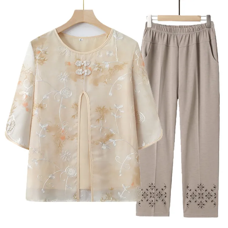 老年人妈妈装中老年中年薄款老人宽松薄款大码长袖夏季奶奶装春秋