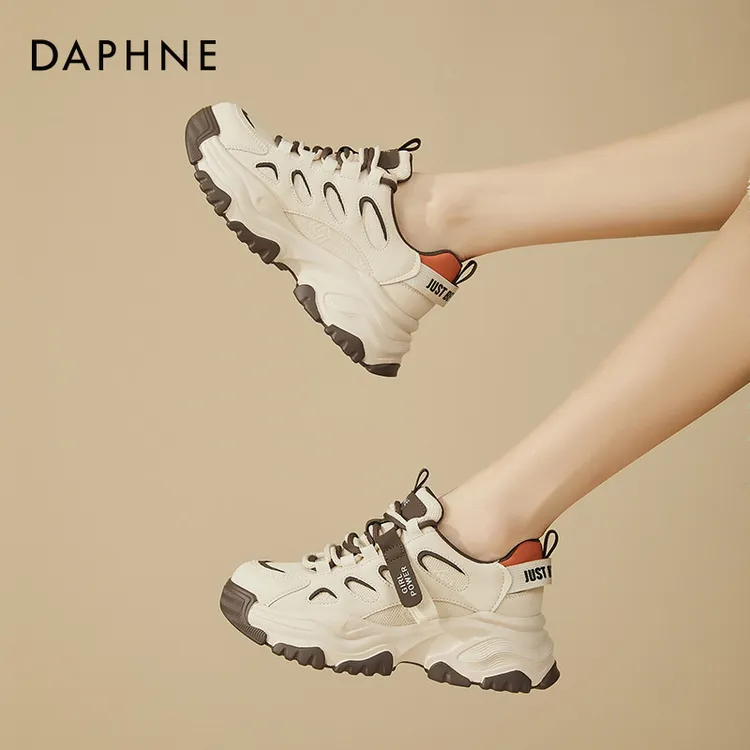 达芙妮厚底老爹鞋女2025新款春秋内增高软底休闲鞋学生运动旅游鞋
