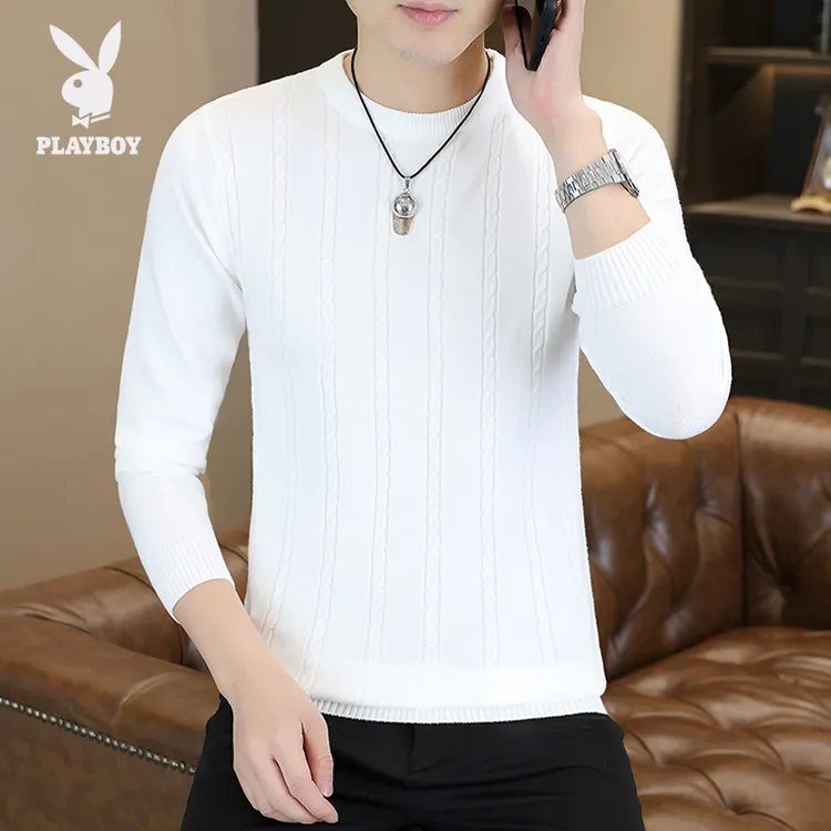 花花公子男士圆领毛衣秋冬打底衫2025新款潮流韩版修身套头针织衫