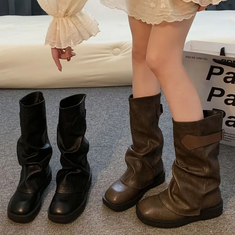贾不假琥珀流光厚底短靴女款2025新款秋季百搭小众裤管靴复古洋气