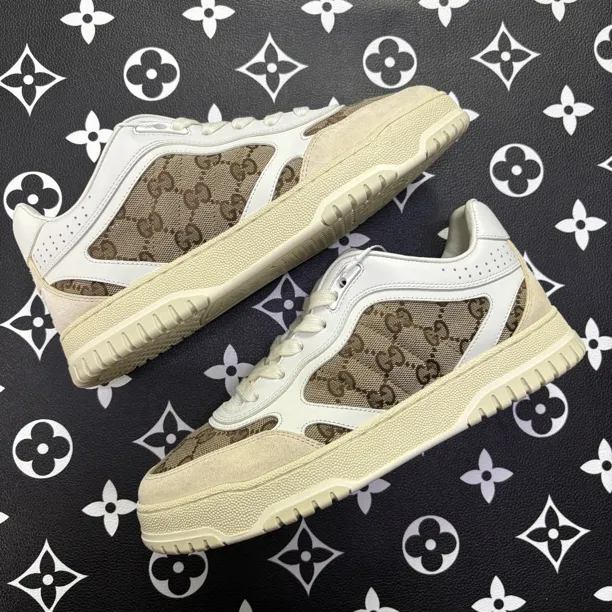 99新 GUCCI/古驰 40欧码Re-web棕老花板鞋百搭舒适