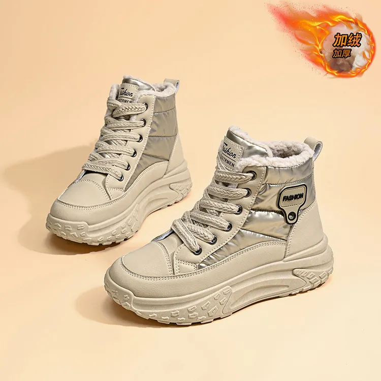 鞋子女新款2025冬季女鞋保暖高帮雨伞布加绒短靴厚底增高棉鞋潮鞋