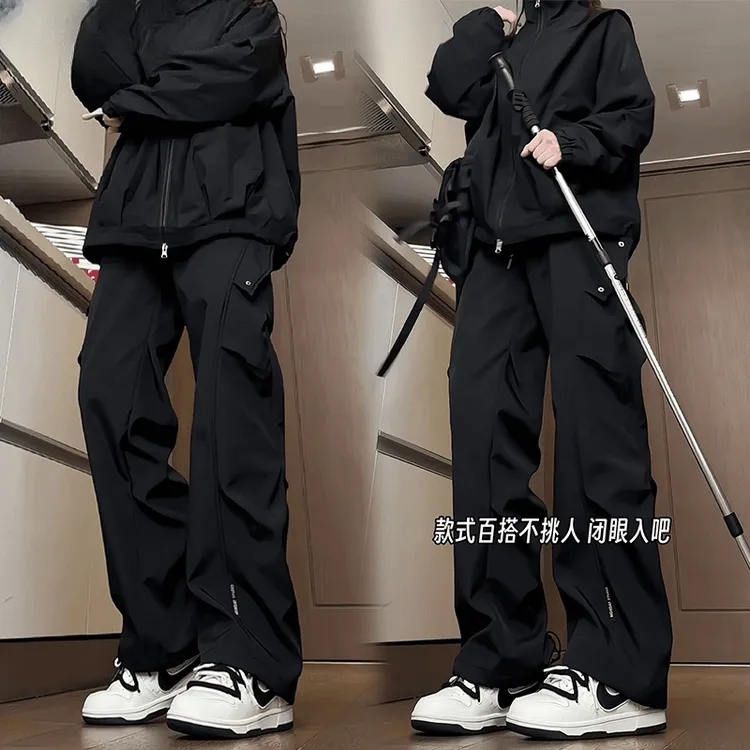 早秋冲锋裤男女同款直筒机能压褶工装裤子户外防风防水登山伞兵裤