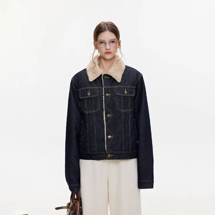 高级感牛仔毛绒棉服外套女2025冬季新款加绒加厚宽松显瘦夹克上衣