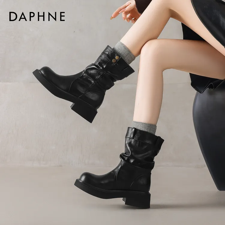 达芙妮加绒马丁靴女款2025新款秋冬时尚百搭英伦风短靴厚底雪地靴