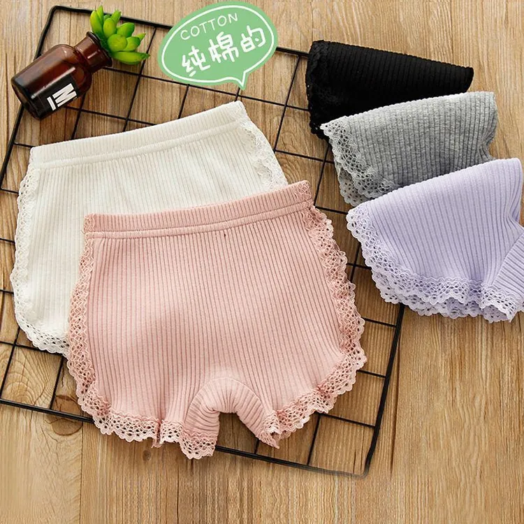 夏季女童安全裤防走光儿童三分裤加裆打底裤棉蕾丝螺纹宝宝短裤