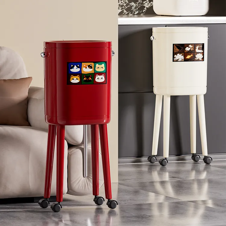 垃圾桶家用2026新款免弯腰高颜值高脚厨房按压式大容量带轮可移动