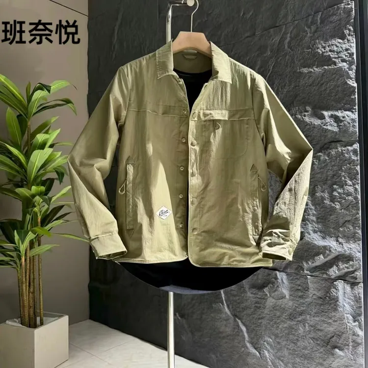 春秋季男士新款时尚痞帅翻领夹克潮流纯色休闲轻奢高级感工装外套