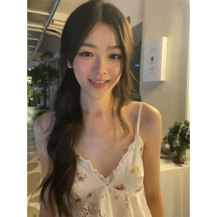 镂空植物系碎花镂空刺绣吊带上衣碎花飘带松紧慵懒沙滩裤阔腿裤女