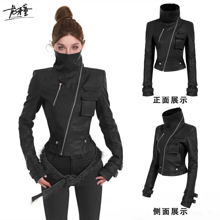 龙牙童推荐【高级猎手】机能风修身皮衣外套女秋季朋克高街短款夹克