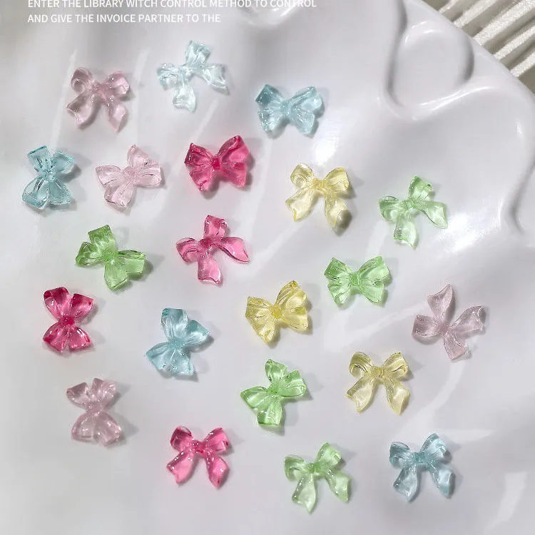 美甲果冻色蝴蝶结多巴胺指甲配饰2025年新款网红描边树脂钻饰