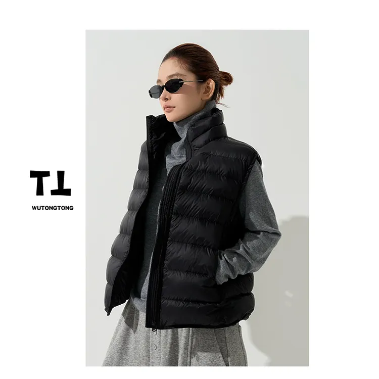 现货【雅痞松弛】秋冬立领白鸭绒无袖羽绒服女休闲短款马甲62771