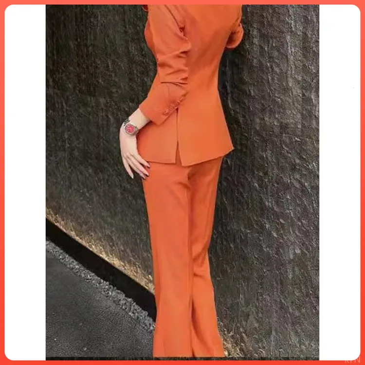 高级感名媛橘红色西服套装女气质时尚职业御姐风收腰原创西装外套