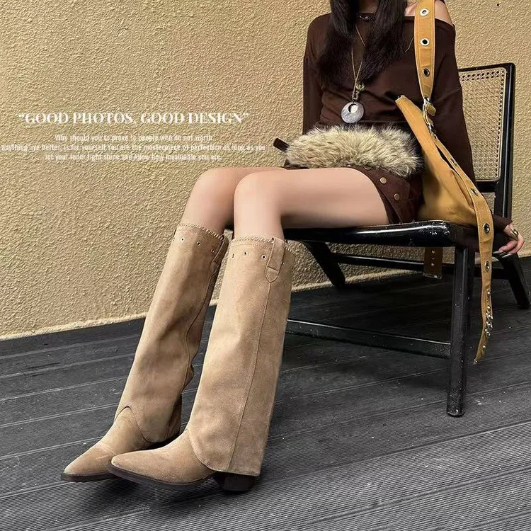 两穿时装靴高跟长靴2025年冬季时尚粗跟过膝时装靴时装靴高筒长筒