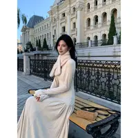 【贝多芬交响曲】姜雯 秋冬款加厚气质V领收腰修身长连衣裙