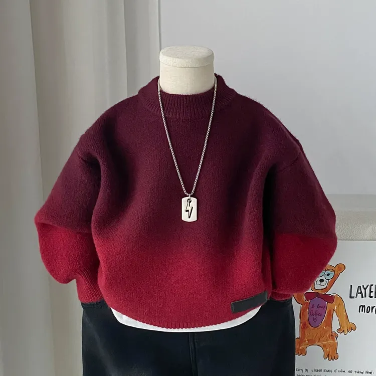 男童毛衣秋冬2025新款儿童渐变套头针织衫帅气时髦男孩打底毛线衣