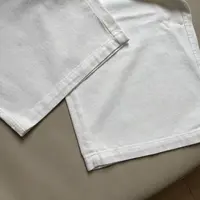2-928-白色简约纯色直筒亚麻牛仔裤女