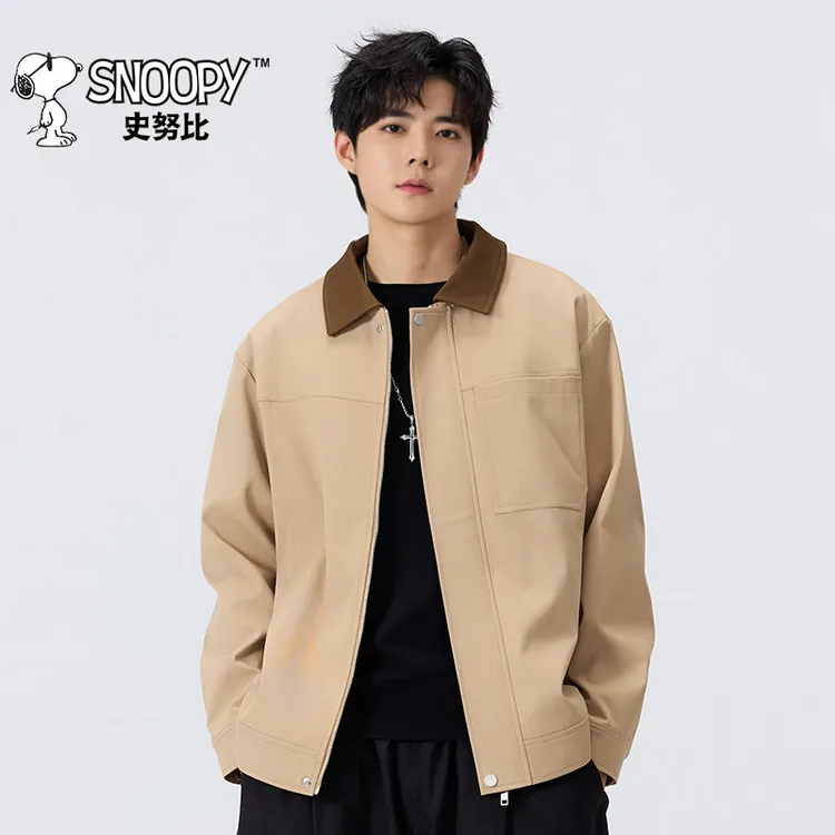 Snoopy/史努比底特律夹克外套男秋季户外翻领撞色工装休闲情侣装