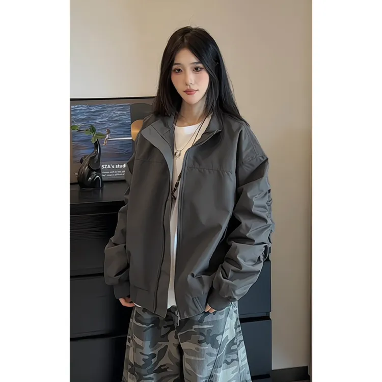 户外三防立领夹克男中性风哈灵顿美式宽松休闲短款cleanfit外套