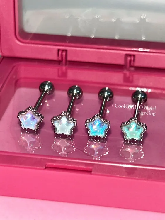 铜合金耳饰 CGHG 炫彩五角星星舌钉 钛钢外螺纹独特小众舌头钉