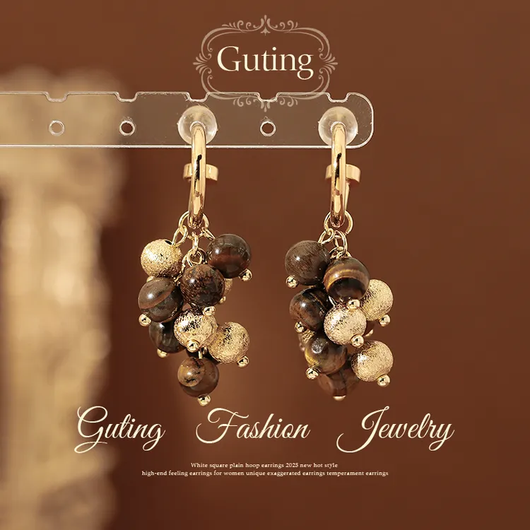 铜合金耳饰 22176美拉德葡萄串珠耳坠耳饰女巨好看耳环小众耳钉