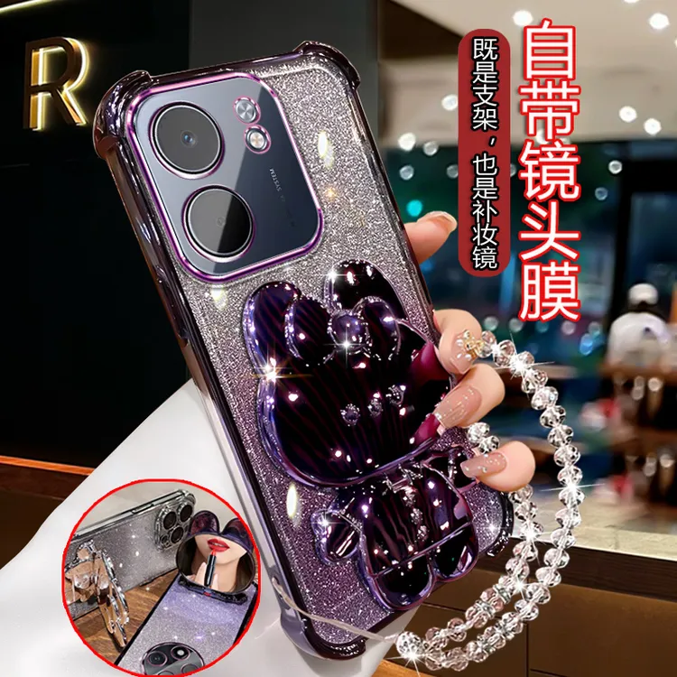 适用OPPOA5X手机壳新款带镜头膜PKW110网红卡通补妆镜0pp0闪粉壳