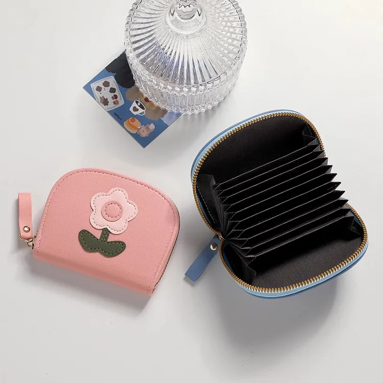 风琴卡包日系卡通小花女钱包可爱小巧便携手拿零钱包多卡位卡夹