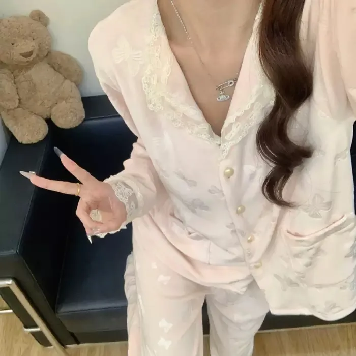 【暖融融】高品质冬海岛绒睡衣女加绒长袖甜美保暖家居服套装可外穿