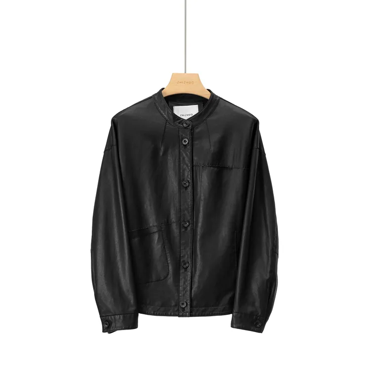 鎏金岁月羊皮复古百搭宽松立体剪裁拼接气质外套皮衣