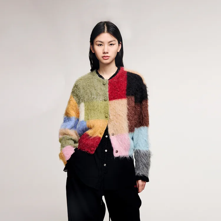 UOOYAA/乌丫2025冬季新款「奇幻都市」艺术色块毛开衫0132