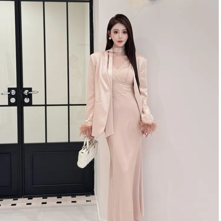 【精选优品】秋冬长裙套装西装外套连衣裙时尚法式千金风251515