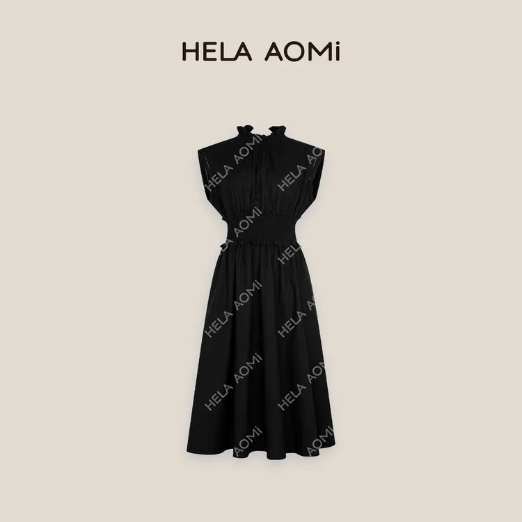 HELAAOMI “夏日曼舞”收腰显瘦小飞袖连衣裙气质长裙CY5BX72173