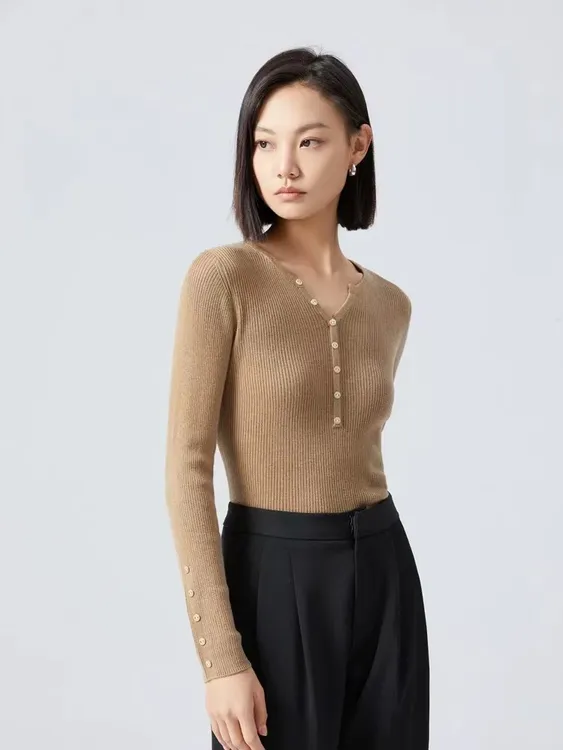 新款V领针织衫长袖基础打底衫修身显瘦气质羊毛衫10906