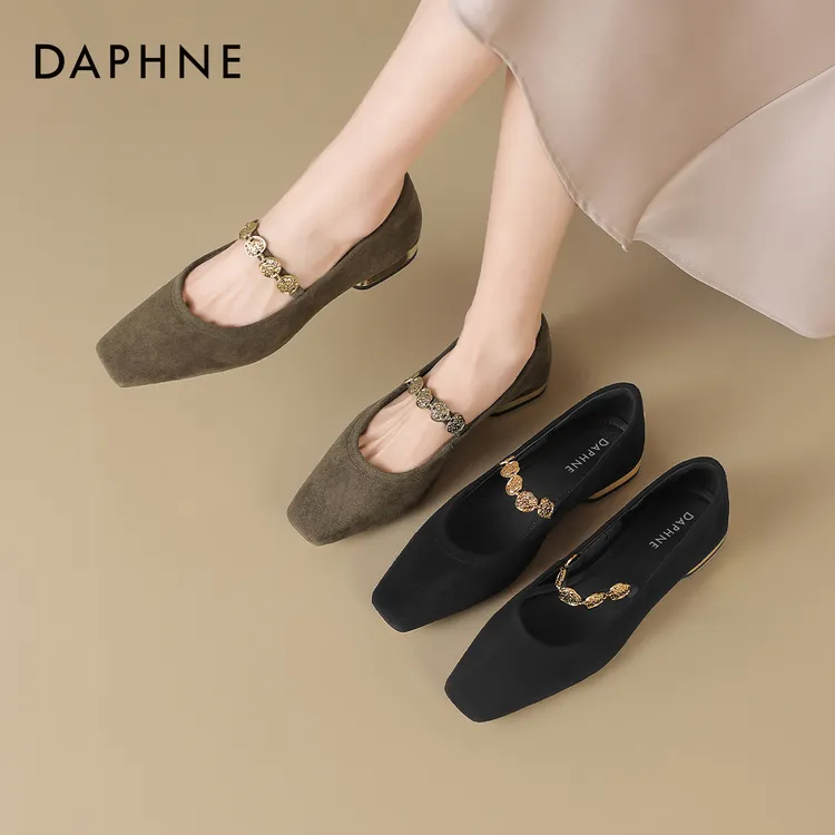 达芙妮玛丽珍鞋女2025新款方头低跟浅口瓢鞋法式单鞋女春秋平底鞋