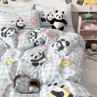 【蓝格子小熊猫夏凉被】100四季柔软可机洗冰丝夏凉被空调被春秋被