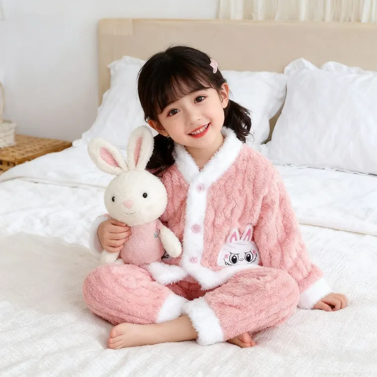 拉布布爆款家居服1-10岁睡衣加厚洋气超萌可爱女宝冬季套拉布布